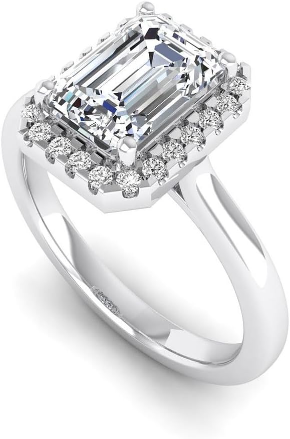 IGI Certified 2.18 Carat Emerald Cut Lab Grown Diamond Halo Engagement Ring for Women in 14K Gold, D color, VS1 clarity