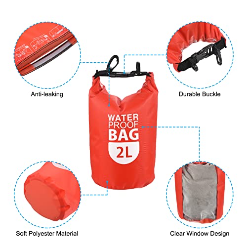 PATIKIL Bolsa Seca Flotante Impermeable 2L, Mochila Seca Flotante para Exterior con Ventana Transparente para Bote, Rafting, Kayak, Roja miniatura 4