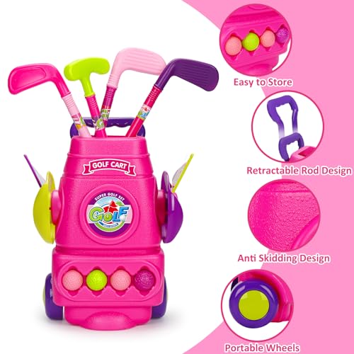 Toddler Golf Set- Upgraded Kids Golf Clubs with 4 Balls, 2 Practice Holes and 1 Putting Mat, Indoor & Outdoor Sport Toys for Toddlers 2 3 4 5+ Years Old Educational Mini Golf Play Set Easter Gifts