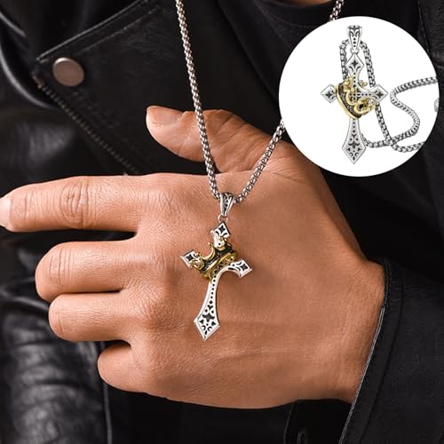1pcs Men's and Women's Stainless Steel Punk Cross Crown Pendant Necklace Retro Thai Silver Necklace Party Jewelry Gift, Retro Thorn Cross Pendant, Jesus Christ Cross Chain3