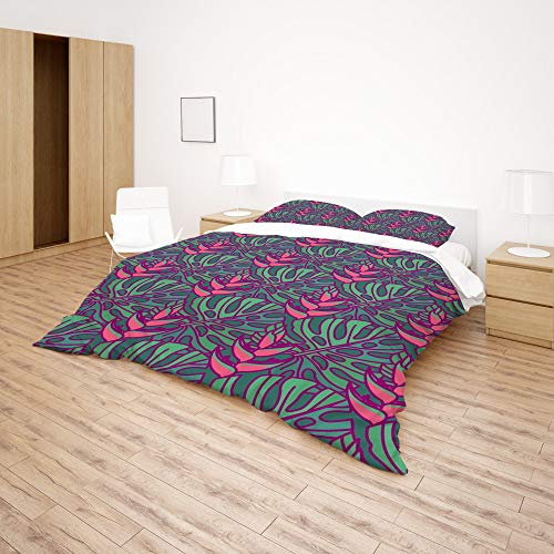 Linge de lit double motif fleurs tropicales vert entretien facile