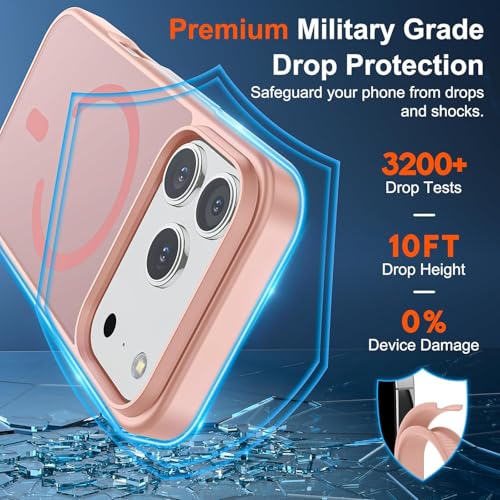 Image of SUPFINE Magnetic for iPhone 17 Pro Case (Compatible with MagSafe)(Military Grade Drop Protection) Translucent Matte Shockproof with Anti-Fingerprint Phone Cover,Pink