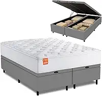 Cama Box Baú Colchão Casal King Molas Ensacadas Real 193x203x68cm Branco/Cinza Inducol - Suporta até 130kg por Pessoa