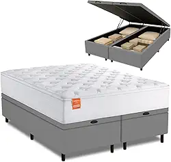 Cama Box Baú Colchão Casal King Molas Ensacadas Real 193x203x68cm Branco/Cinza Inducol - Suporta até 130kg por Pessoa