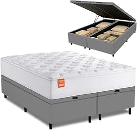 Cama Box Baú Colchão Casal Queen Molas Ensacadas Real 158x198x68cm Branco/Cinza Inducol - Suporta até 130kg por Pessoa