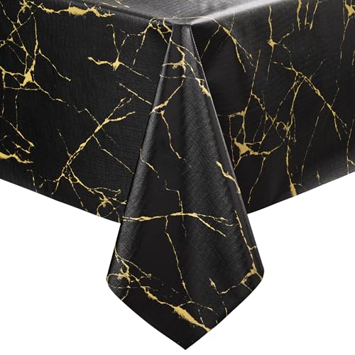 Image of sancua 100% Waterproof Vinyl Tablecloth 54x78 Inch, Rectangle PVC Table Cloth for Picnic, Oil-Resistant Spill-Proof Wipeable Table Cover for Dining, Kitchen, Parties, Indoor and Outdoor, Black Marble