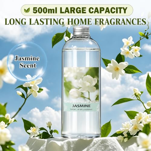 Image of SCENTORINI Reed Diffuser Oil Refill, Jasmine Diffuser Oil 16.9 Fl Oz | 6 Sticks, Scented Essential Oil Refill Long Lasting Summer Home Fragrance for Large Space Room Spa Bathroom Home Hotel Decor