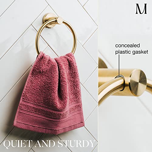 Image of Marmolux Acc Brushed Gold Towel Ring - Modern Hand Towel Holder - Stainless Steel Bathroom Towel Rack - Round Hanger