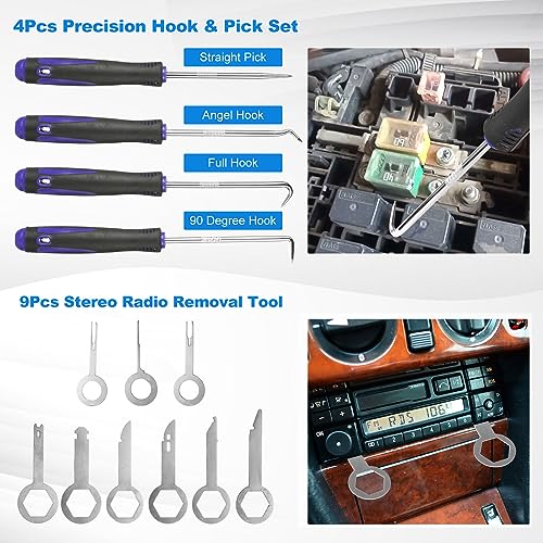 Image of Uolor 342Pcs Trim Removal Tool Kit, Car Panel Door Audio Radio Stereo Removal Tools, Auto Push Pin Bumper Retainer Clip Set /Fastener Terminal Remover Tool /Car Upholstery Repair Pry Kit Auto Clip Plier