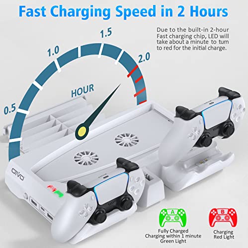 PS5 Stand with Cooling Fan and PS5 Controller Charging Station for Playstation 5 Console, PS5 Cooling Station PS5 Accessories Incl. Controller Charger, Headset Holder, 12 Game Organizer and Storage - Thumbnail 3