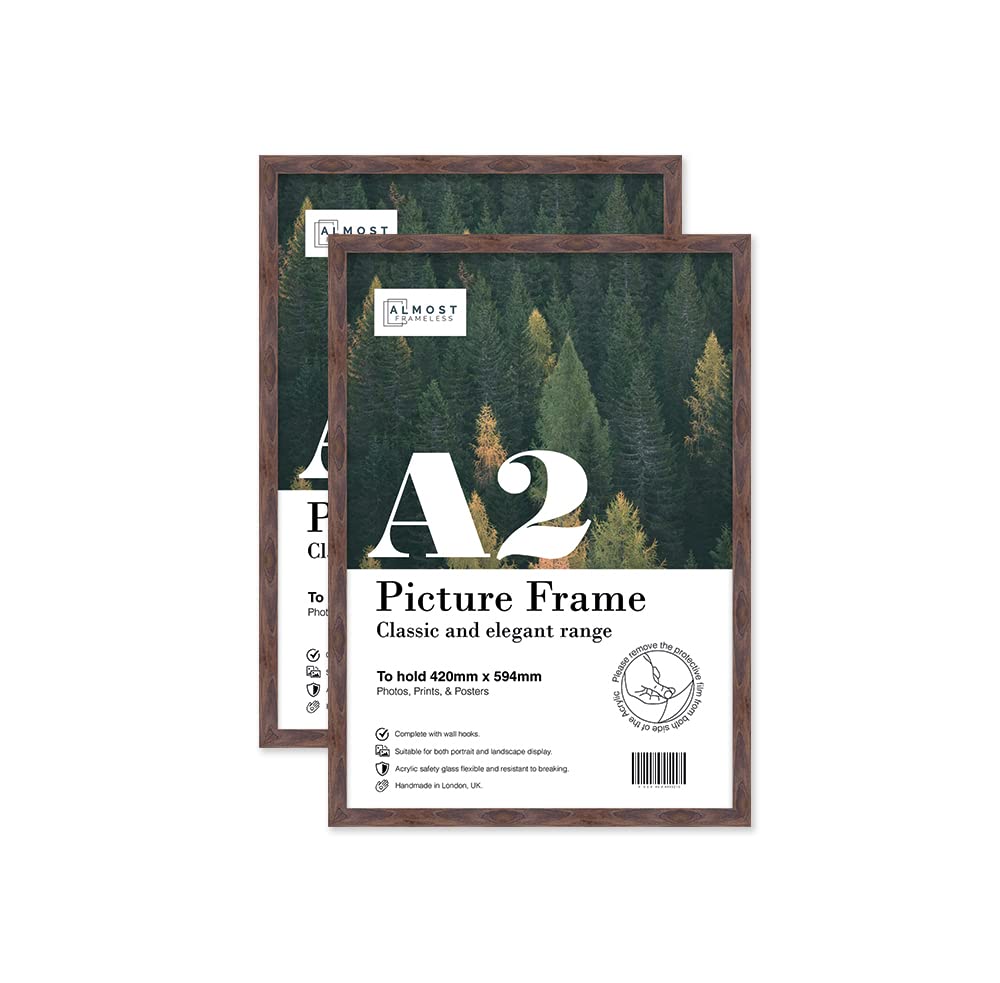 Almost Frameless Walnut A2 Picture Frame Set Of 2, Display A2 Picture Gallery Wall, Poster, Photo, Artwork, Or Print,