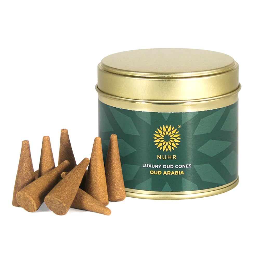 NUHR HOME Incense Cones Oud Arabia Luxury / 20 Strong Scented Cones/Bakhoor alternative/Lasting Fragrance Aroma Natural Authentic Agarwood for Aromatherapy, Meditation & Stress Relief Refreshing