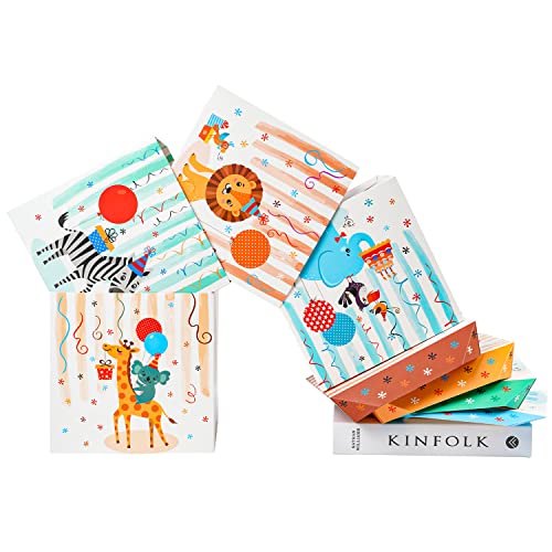 Elephant-Package 8.7" Medium Kids Birthday Gift Box With Lid And Ribbon, Collapsible Gift Box For Toys- 4 Pcs (Colorful Animals), Party Favor, Baby Shower, Boy's Girl's Kids Presents #TOP3