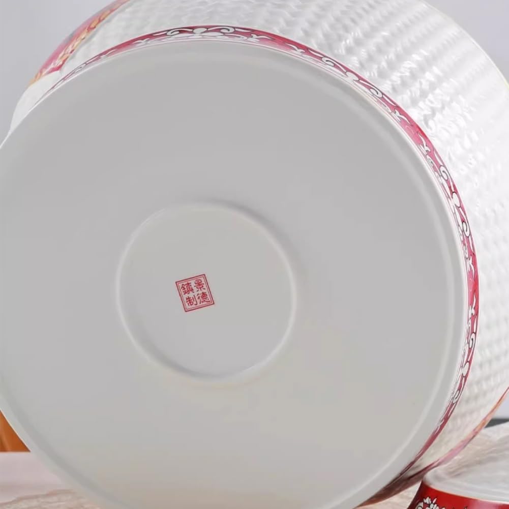 Ceramic Rice Dispenser Storage Container - 4KG Capacity, Airtight Lid With Silicone Seal, Chinese Retro Style With Tassels