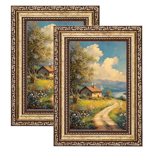 Image of eletecpro 4x6 Vintage Picture Frame, Glass Cover, Bronze Gold, 2-Pack | Display Photo 3.5x5 with Mat or 4x6 without, Horizontal or Vertical, Tabletop or Wall Decor