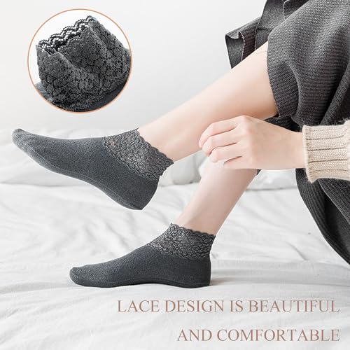 3Pairs Ruffle Lace Socks for Women Casual Ankle Knit Cotton Frilly Sock Breathable Knit Non-Slip Low Cut Crew Socks4