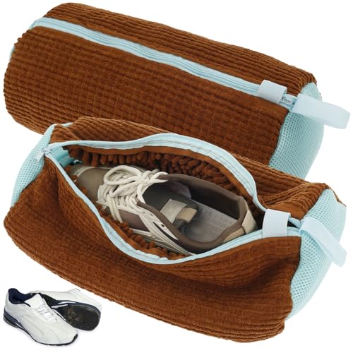 2 Stück Schuhwaschbeutel für die Waschmaschine, 39 x 19 cm, wiederverwendbar, mit Reißverschluss, Wäschebeutel (Braun)