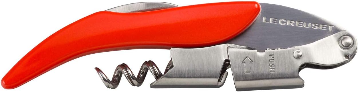 Le Creuset 3-In-One Waiters Corkscrew, Bottle Opener and Foil Cutter, For Wine or Beer, Stainless Steel, Plastic Handle, Model WT-130, Volcanic Orange, 59815020907061