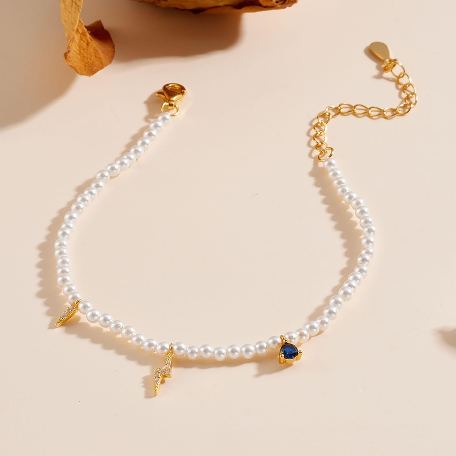 Pulseras de Mujer Oro 9 K / 14 K / 18 K, Perlas con Diamante y Zafiro, Cadena Extensible 16 CM + 5 CM, Pulseras Mujer de Oro