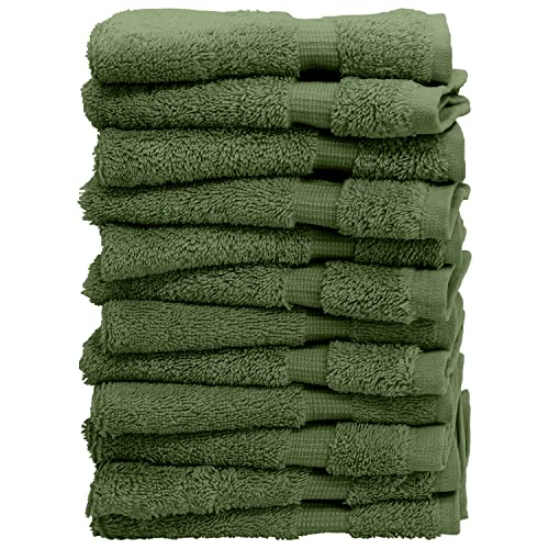 Image of BC BARE COTTON Bare Cotton Luxury Hotel & Spa Towel Turkish Wash Cloths Dobby Border,Moss, Set of 12