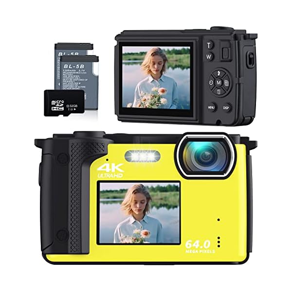 Digital-Camera-for-Photography-NIKICAM-4K-64MP-Vlogging-Camera-for-YouTube-with-32GB-SD-Card-Selfie-Dual-Screens-Point-and-Shoot-Camera-with-WiFi-16X-Zoom-Compact-Camera-for-Beginners-Yellow2