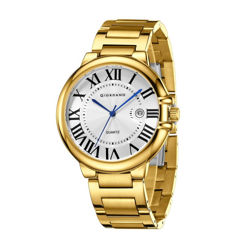 Image of Giordano Analog Quartz Watch for Men - Stainless Steel Strap, Textured Dial with Roman Numerals, Blue Hands, Date Display