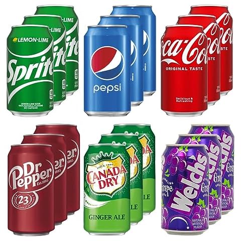 Soda Soft Drink Pack Of 18 Assortment Soda 6 Flavor Variety 12 FLoz. cans (18 Pack) Cover
