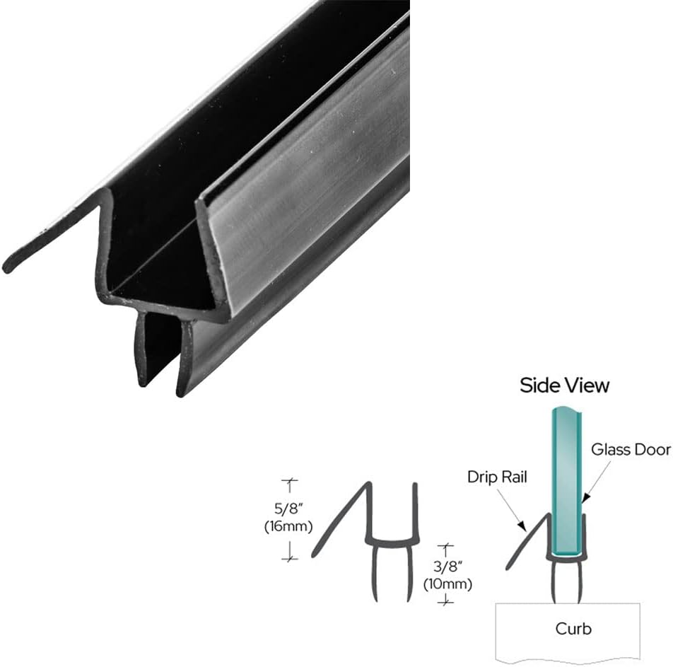 Gordon Glass® Black Frameless Glass Shower Door Bottom Wipe with Drip Rail for 3/8" Glass, Gap up to 3/8" - 31 in Long