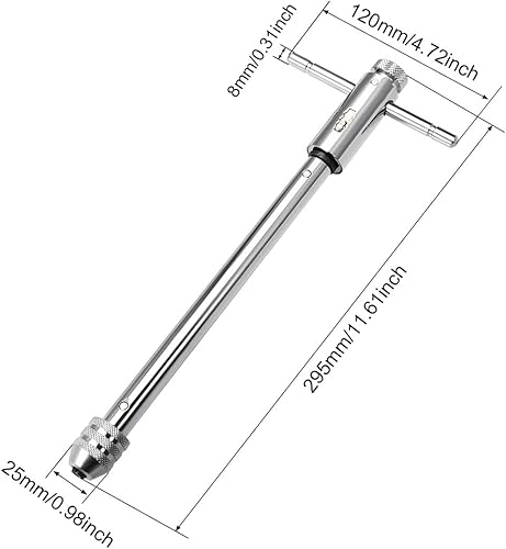 Miniatura 2 de uxcell Llave de trinquete ajustable, mango en T, para roscas métricas M5-M12, soporte de mango en T, herramienta de roscado manual para reparación