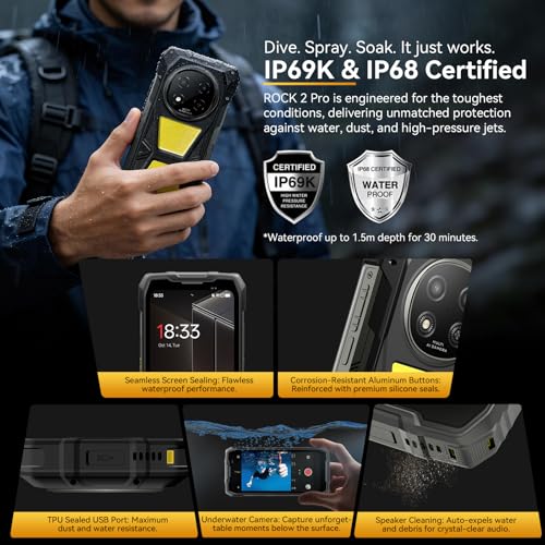 Image of Blackview Rock 2 Pro 5G Rugged Phone Android 16, 15000mAh /33W Dual 400LM Camping Light, 32GB+256GB /2TB Rugged Smartphone Unlocked Gemini AI, 16MP+13MP 6.78 inch 2.4K 120Hz Glove Mode /NFC | Camping Light