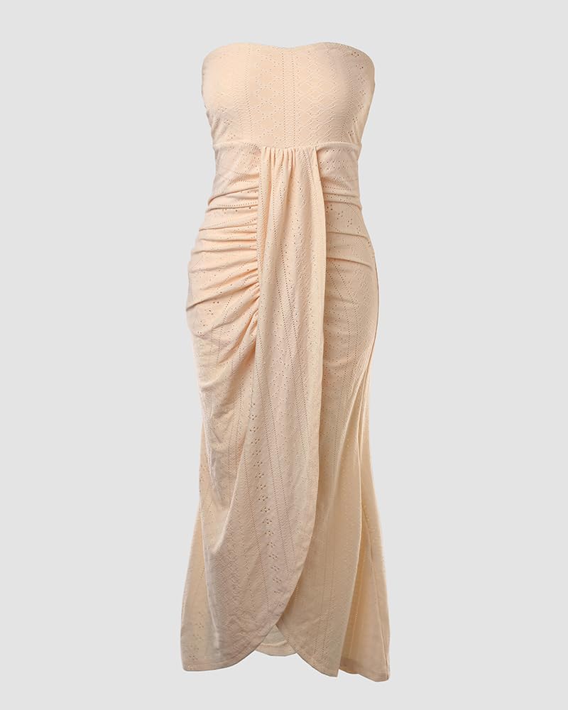 CHICME Vestido largo sin tirantes para mujer, asimétrico, para playa, atardecer