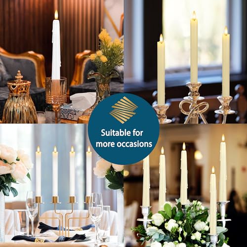 Image of Dripless Real Wax Flameless Taper Candles with Remote Timer,Battery Operated LED Candles Set with 3D Flickering Flame,9.6 inch Realistic Dripless Candlesticks for Wedding Home Decor,6 Pack Ivory