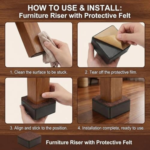 Patas de madera y acero para elevar camas y muebles en kit de 4 piezas 5