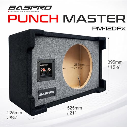 Image of BASPRO | Punch Master All New Updated PM-12DF(x) Universal - Fit Down-Fire Enclosure Box Now Compatible for 12 inch Multi- Brand Double /Single Magnet Subwoofers with Power Range 200W ~ 400W RMS