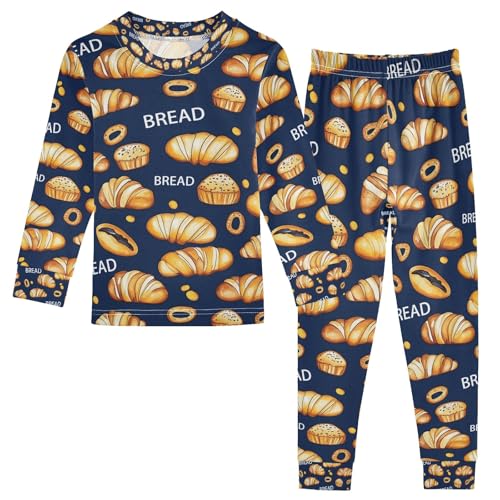 senya Dark Background Bread A Pajamas Set Long Sleeve Soft Cotton Sleepwear 2 Piece