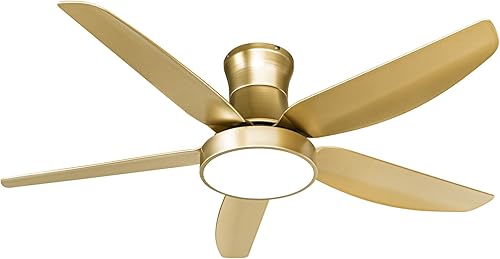 Miniatura 8 de Ventilador de techo dorado de 52 pulgadas con control remoto de luces, ventilador LED moderno de perfil bajo, kit de luz de ventilador de techo de