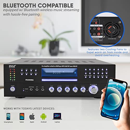 Pyle 4 Channel Bluetooth Amplifier with Front Loading DVD/CD Player - 3000 Watt Stereo Receiver with FM Radio, Dual Microphone w/Echo for Karaoke, USB-A in, LED, Rack Mount - PD3000BA.5 by Pyle - Image 6