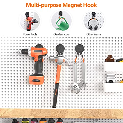 Homde 3 Packs Strong Magnetic Hooks Heavy Duty Garage Hooks Double Hooks Design, Industrial Hooks For Hanging, Large Utility Magnetic Hanger For Toolbox, Hammer, Garden Tools, Drills,Orange #TOP4