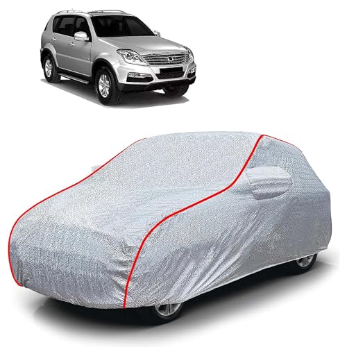 Image of Sulfar 100% Waterproof Car Body Cover Compatible with Mirror for SsangYong Rexton (Triple Stitched, Full Bottom Elastic, Magic Silver with Red Piping)