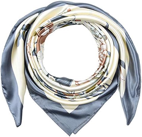 corciova Large Square Silk Like Lightweight Scarf Hair Wrap Women Grey Flower Curly Headband Tie Sleeping at Night Fashion