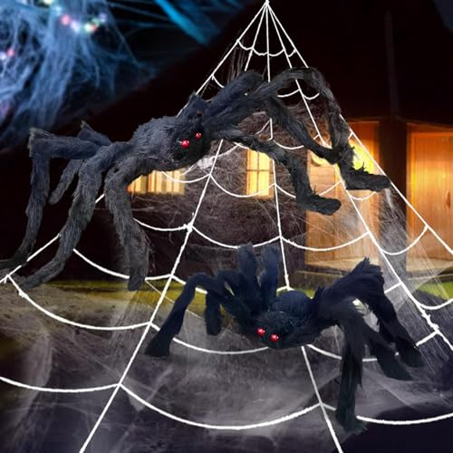 SURPZON Ragnatela di Halloween da 508 cm + 30,5 cm gigante, ragno finto con enorme ragnatela triangolare per interni ed esterni, decorazioni di Halloween, cortili, costumi per la casa, feste,