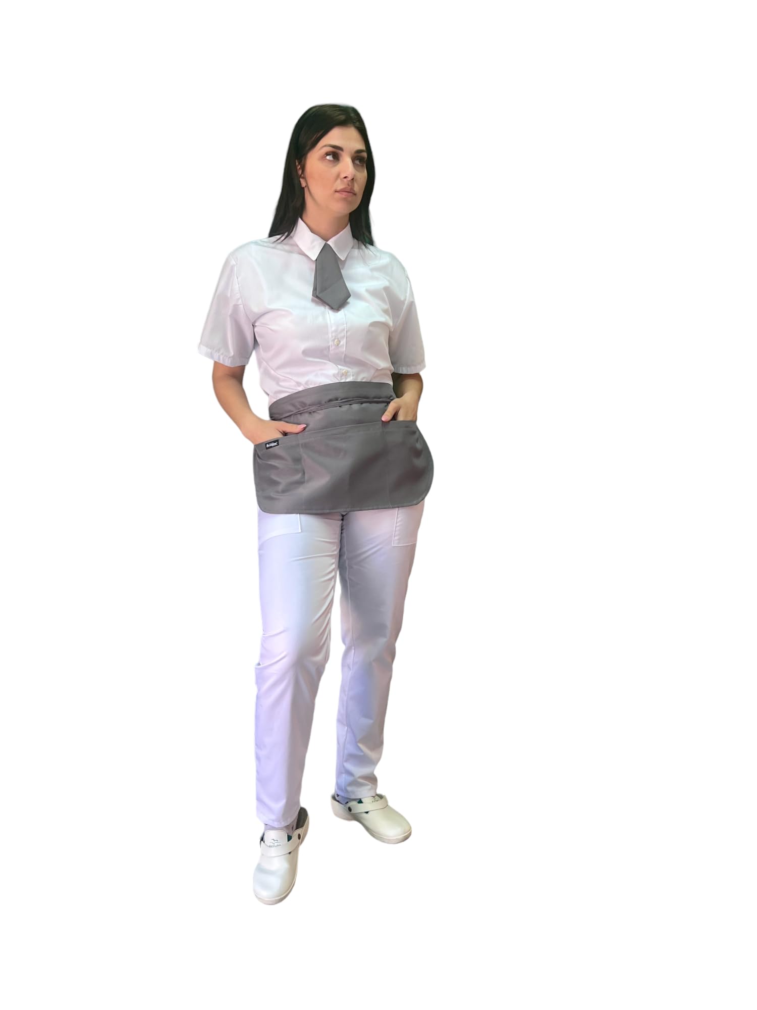 Tablier court de cuisine, 50 pièces, broderie gratuite, différentes couleurs, pour bar, restaurant, hôtel, uniforme de travail, homme, femme, fabriqué en Italie, gris foncé, Taille Unique