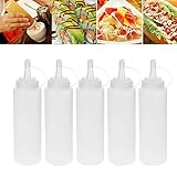 ❤️ 5 Stück Kunststoff Squeeze Sauce Flaschen, Farbe: klar weiß, Volumen: 8 oz / 200 ml. Gewicht: 60 g. Größe: 3,4 x 4,9 x 18,6 cm.