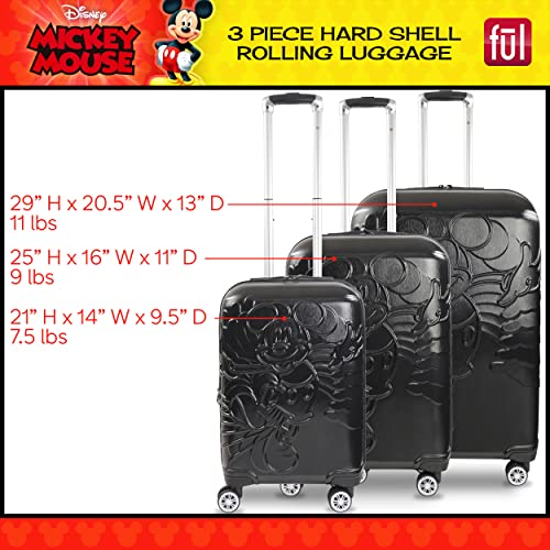 FUL Disney Mickey Mouse Rolling Luggage, Molded Hardshell Suitcase with Wheels, Black, 3 Piece Set2