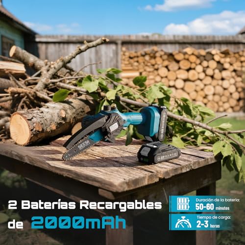 Miniatura 2 de Mini Motosierra Bateria, Seesii 6 Motosierra Eléctrica Bateria Con Depósito Para El Aceite Y 2 Baterías, Motosierra Inalámbrica Portátil Para Podar Árboles De Jardinería Ch610