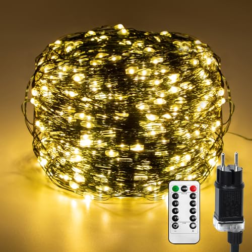 YRHome Kupferdraht Lichterkette 200M 2000 LEDs Weihnachts Beleuchtung Wasserdicht Warmweiß mit 8 Modi Fernbedienung Timer IP44 Wasserdicht Weihnachtsbeleuchtung Außen Innen Balkon Garten
