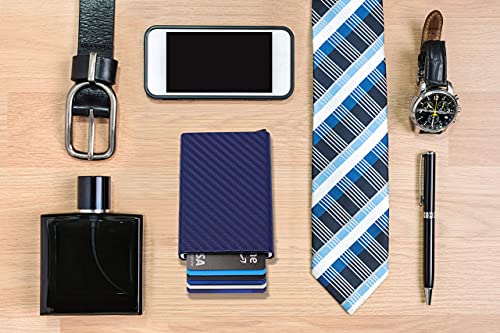 E Exenact Blue Pop-Up Wallet & Money Clip, **Minimalist**, Credit Cards Safe With Rfid Blocking And Metalic Clip Safely Holds Your Cash! Slim, Modern, Stylish Wallet New For 2022 #TOP5