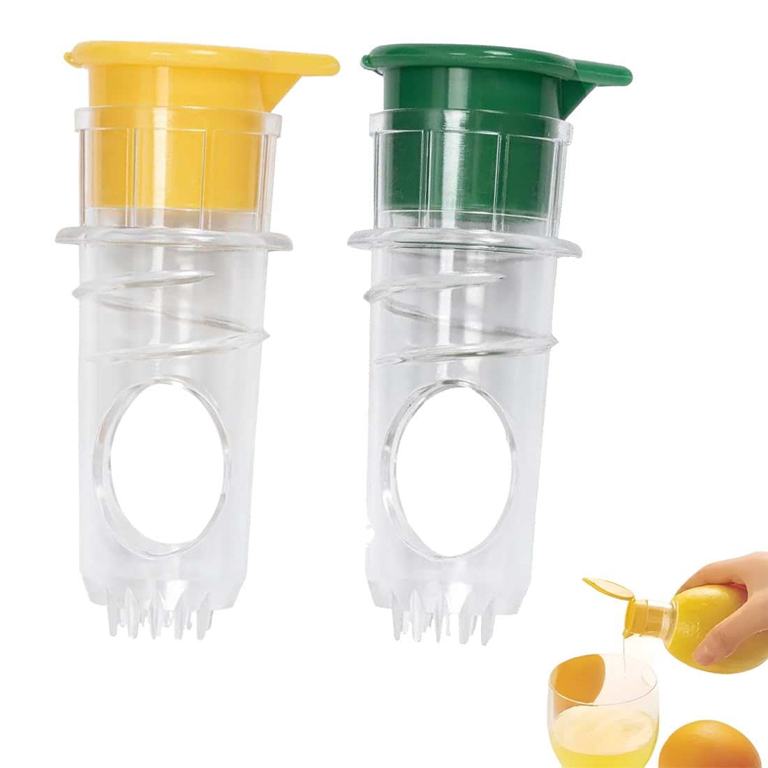 Exprimidor de limón manual 2 Piezas con boquilla y tapón de rosca Amarillo y Verde