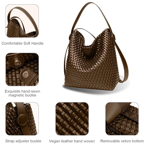 Image of Large Woven Tote Bag Vegan Leather Shoulder Bag for Women Fashion Travel Shopper Bag Top Handle Handbag and Purse