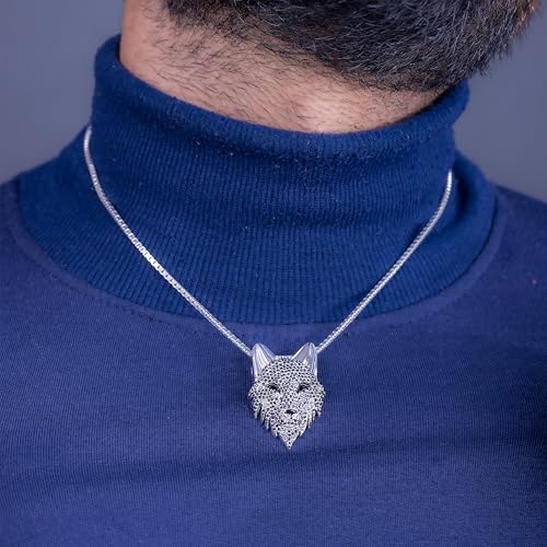 AAA Black CZ Studded Fenrir Wolf Necklace for Men 925 Sterling Silver Wild Animal Wolf Head Pendant with Chain Norse Viking Jewelry Hip Hop Style2